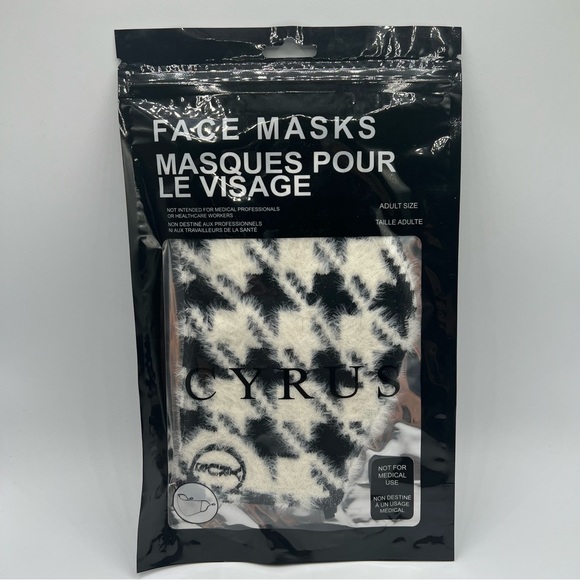 NEW Cyrus Houndstooth Checkered Fur Face Mask Adult Size w/ Nose Clip - Picture 4 of 5